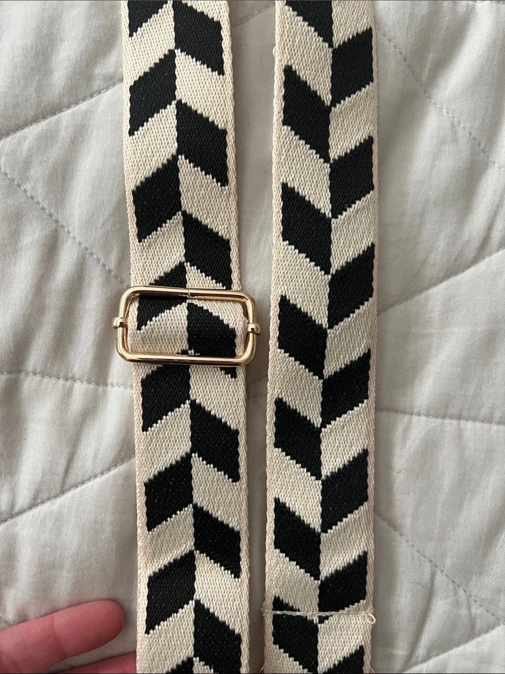 Canvas strap replacement chevron cream and black adjustable guitar strap